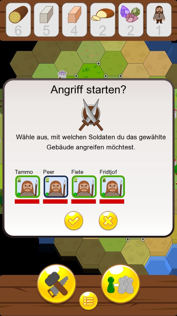 Lehnsherr Screenshot: Erobere andere Siedlungen und erbäute deren Rohstoffe.